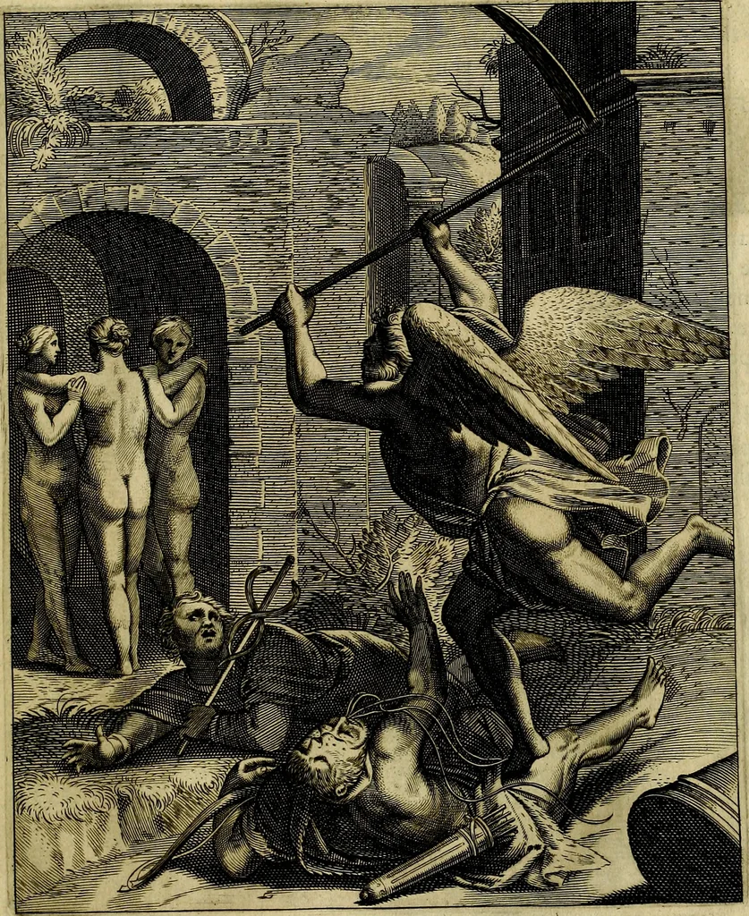 An illustration from La doctrine des moevrs, tiree de la philosophie des stoiques, representee en cent tableavx et expliqvee en cent discovrs pour l'instruction de la ieunesse, 1646, leaf 210