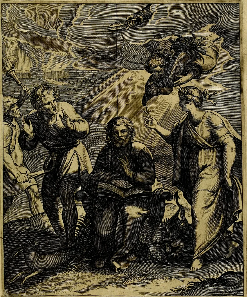 An illustration from La doctrine des moevrs, tiree de la philosophie des stoiques, representee en cent tableavx et expliqvee en cent discovrs pour l'instruction de la ieunesse, 1646, leaf 212