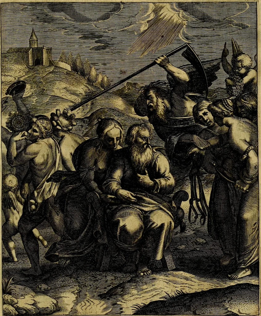 An illustration from La doctrine des moevrs, tiree de la philosophie des stoiques, representee en cent tableavx et expliqvee en cent discovrs pour l'instruction de la ieunesse, 1646, leaf 214