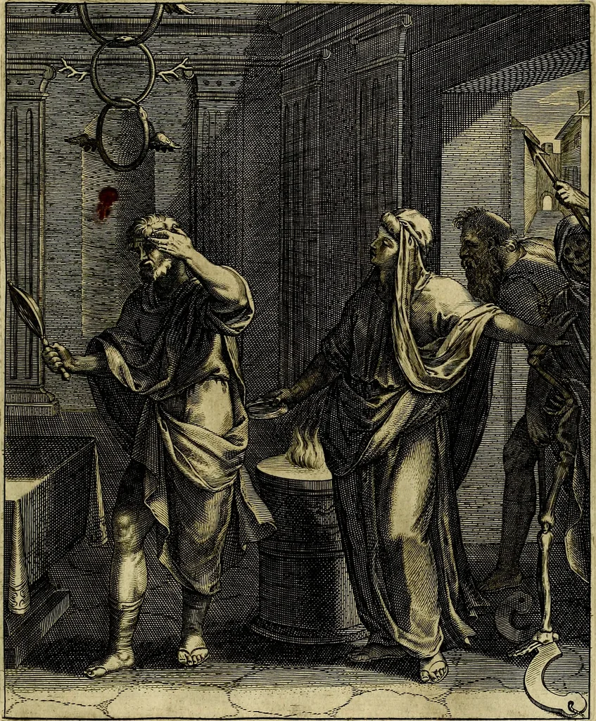 An illustration from La doctrine des moevrs, tiree de la philosophie des stoiques, representee en cent tableavx et expliqvee en cent discovrs pour l'instruction de la ieunesse, 1646, leaf 220