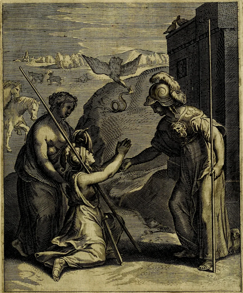 An illustration from La doctrine des moevrs, tiree de la philosophie des stoiques, representee en cent tableavx et expliqvee en cent discovrs pour l'instruction de la ieunesse, 1646, leaf 30