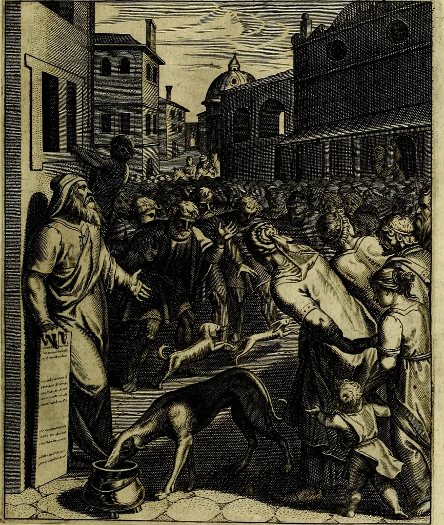 An illustration from La doctrine des moevrs, tiree de la philosophie des stoiques, representee en cent tableavx et expliqvee en cent discovrs pour l'instruction de la ieunesse, 1646, leaf 32