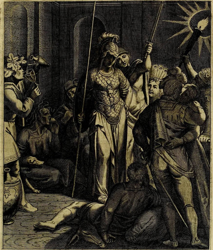 An illustration from La doctrine des moevrs, tiree de la philosophie des stoiques, representee en cent tableavx et expliqvee en cent discovrs pour l'instruction de la ieunesse, 1646, leaf 52