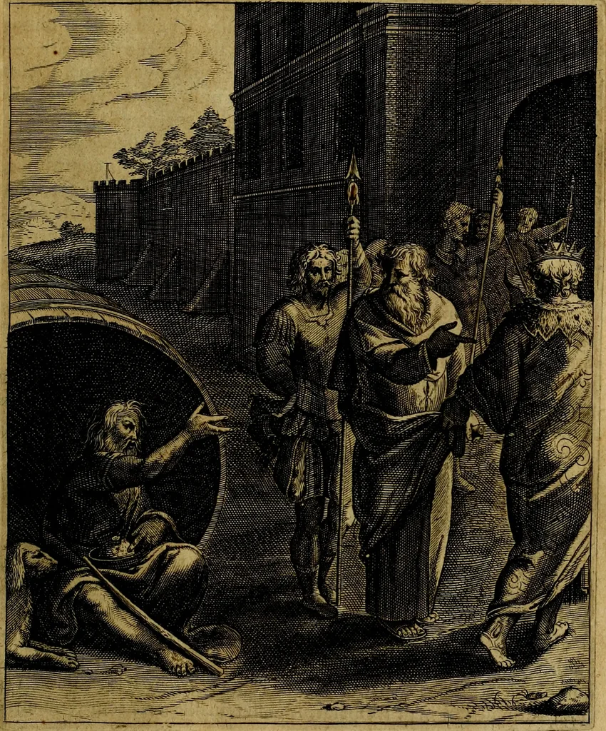 An illustration from La doctrine des moevrs, tiree de la philosophie des stoiques, representee en cent tableavx et expliqvee en cent discovrs pour l'instruction de la ieunesse, 1646, leaf 56