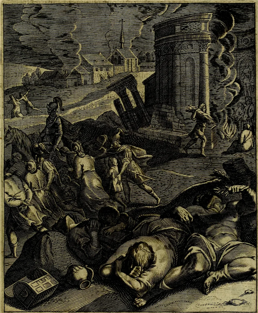 An illustration from La doctrine des moevrs, tiree de la philosophie des stoiques, representee en cent tableavx et expliqvee en cent discovrs pour l'instruction de la ieunesse, 1646, leaf 66