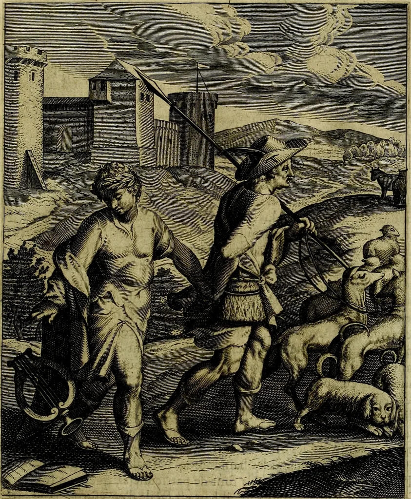 An illustration from La doctrine des moevrs, tiree de la philosophie des stoiques, representee en cent tableavx et expliqvee en cent discovrs pour l'instruction de la ieunesse, 1646, leaf 74
