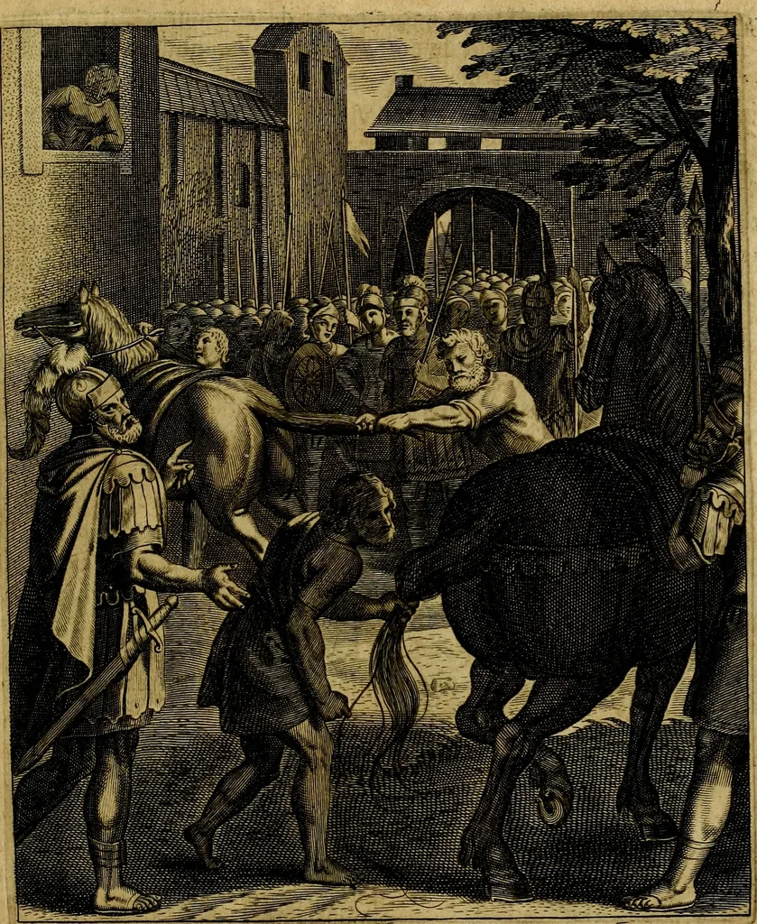 An illustration from La doctrine des moevrs, tiree de la philosophie des stoiques, representee en cent tableavx et expliqvee en cent discovrs pour l'instruction de la ieunesse, 1646, leaf 76