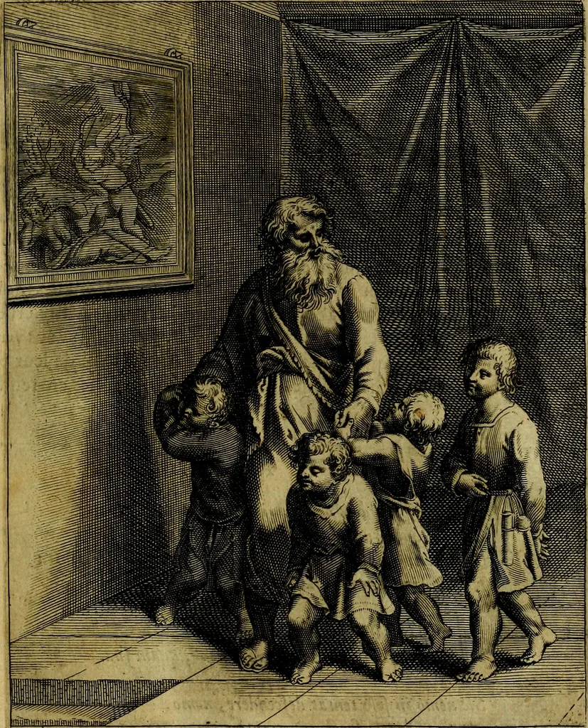 An illustration from La doctrine des moevrs, tiree de la philosophie des stoiques, representee en cent tableavx et expliqvee en cent discovrs pour l'instruction de la ieunesse, 1646, leaf 80