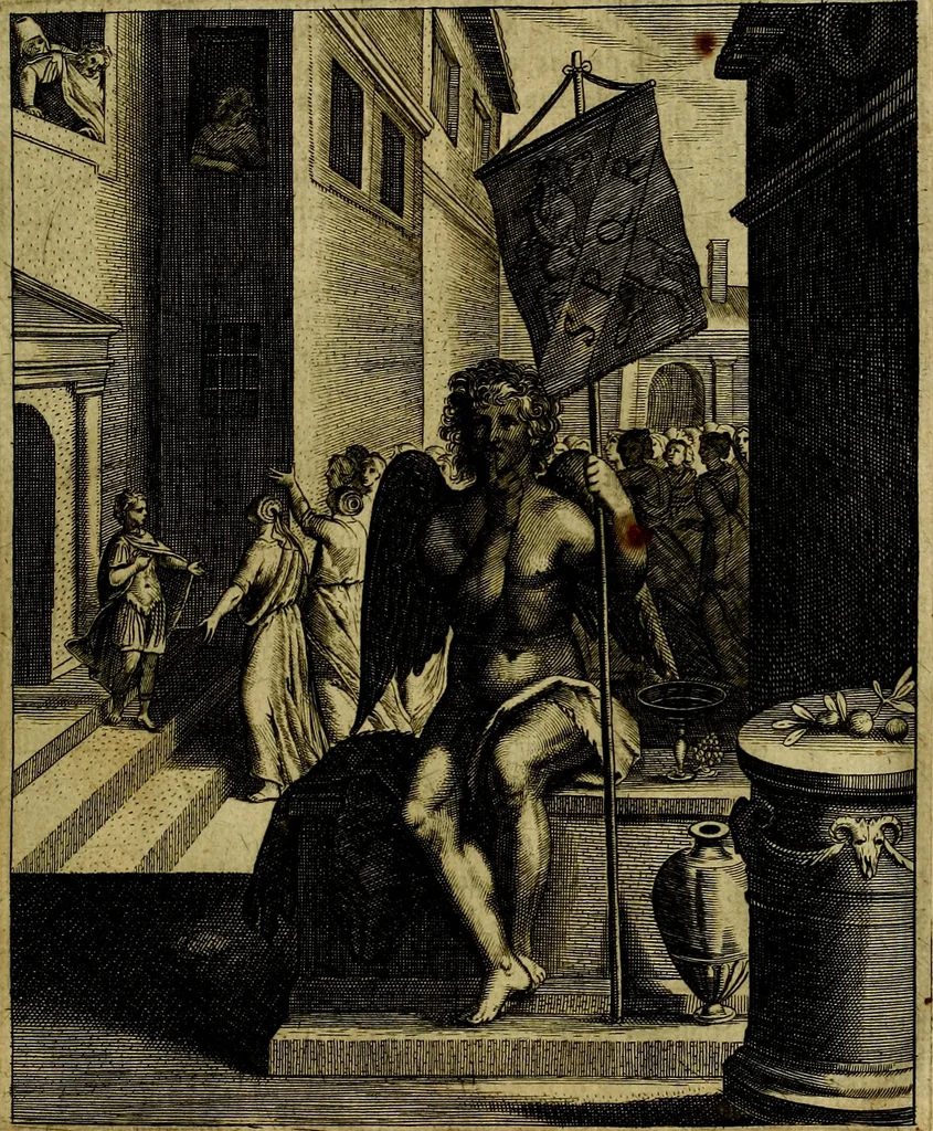 An illustration from La doctrine des moevrs, tiree de la philosophie des stoiques, representee en cent tableavx et expliqvee en cent discovrs pour l'instruction de la ieunesse, 1646, leaf 84