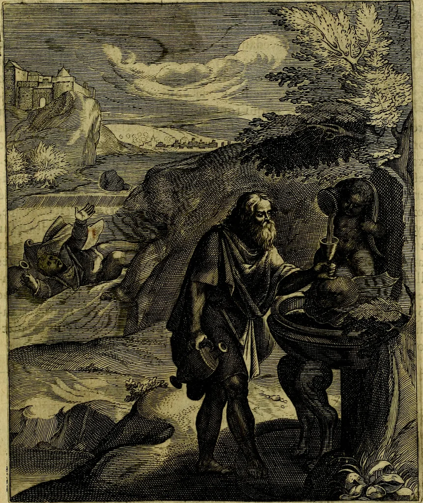 An illustration from La doctrine des moevrs, tiree de la philosophie des stoiques, representee en cent tableavx et expliqvee en cent discovrs pour l'instruction de la ieunesse, 1646, leaf 88