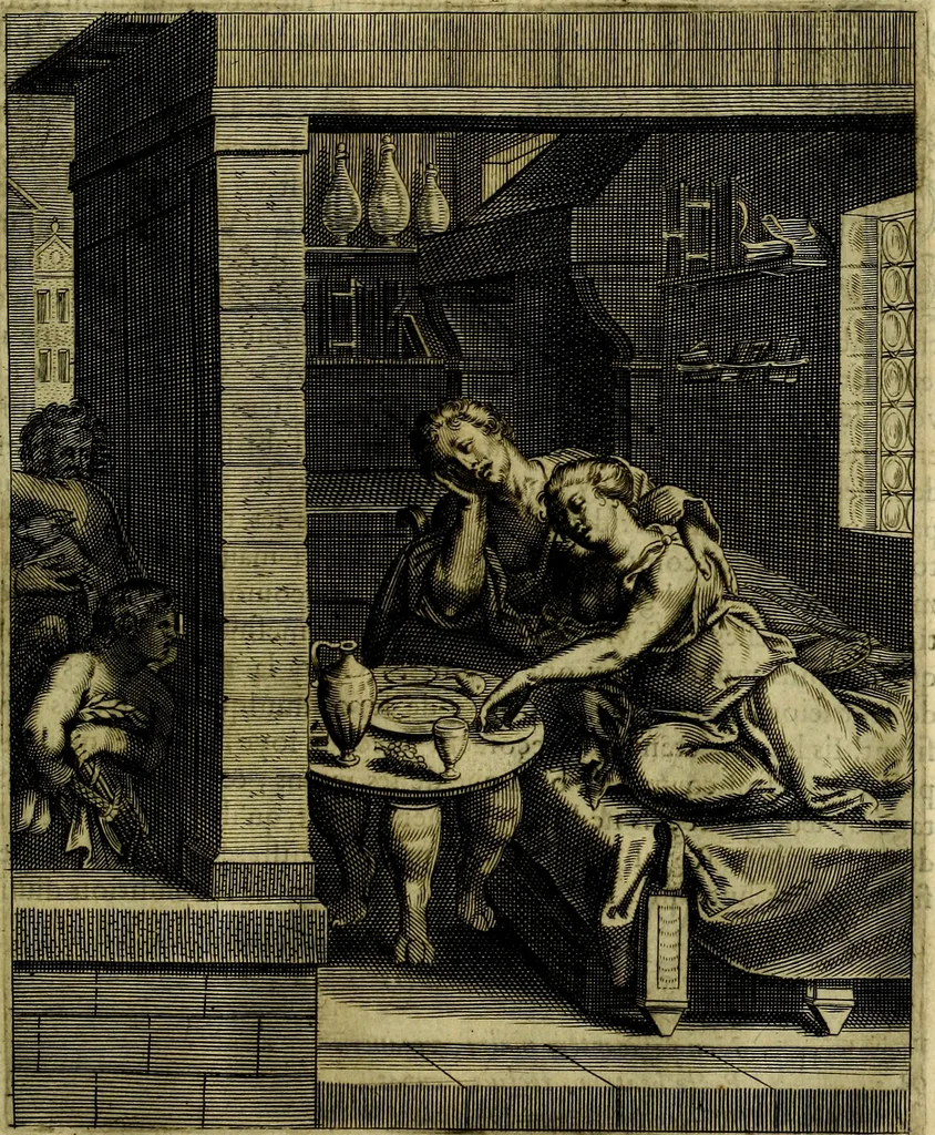 An illustration from La doctrine des moevrs, tiree de la philosophie des stoiques, representee en cent tableavx et expliqvee en cent discovrs pour l'instruction de la ieunesse, 1646, leaf 90
