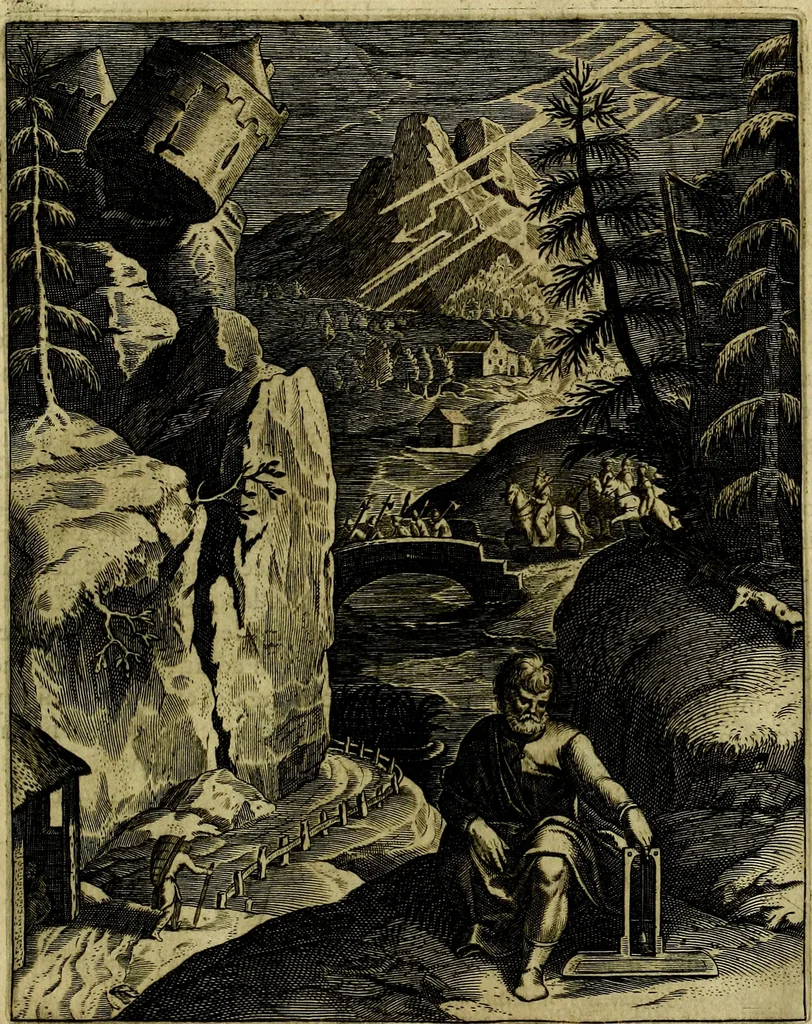 An illustration from La doctrine des moevrs, tiree de la philosophie des stoiques, representee en cent tableavx et expliqvee en cent discovrs pour l'instruction de la ieunesse, 1646, leaf 96