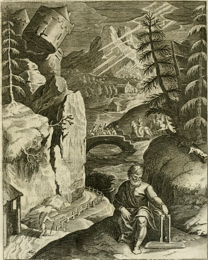 An illustration from La doctrine des murs, tiree de la philosophie des stoiques, representee en cent tableaux et expliquee en cent discours pour l'instruction de la ieunesse, 1646, leaf 102
