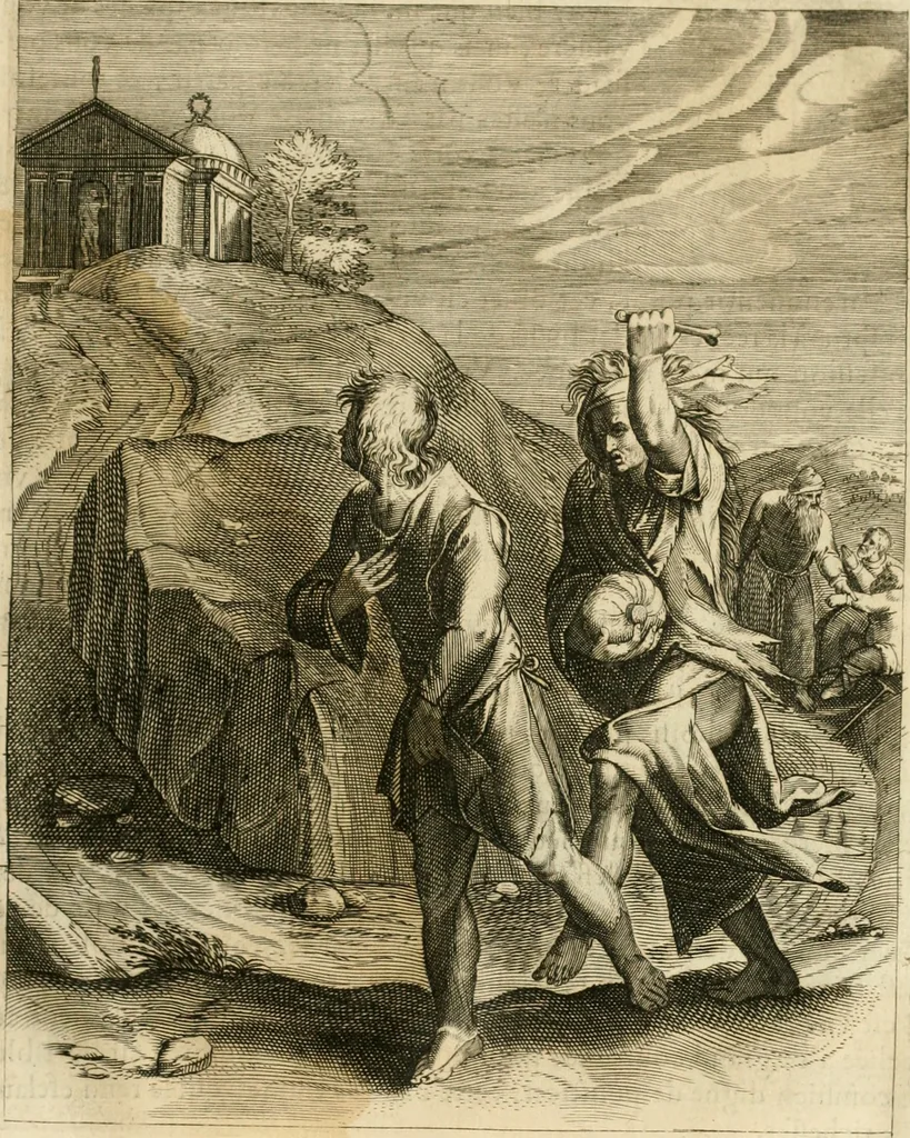 An illustration from La doctrine des murs, tiree de la philosophie des stoiques, representee en cent tableaux et expliquee en cent discours pour l'instruction de la ieunesse, 1646, leaf 122