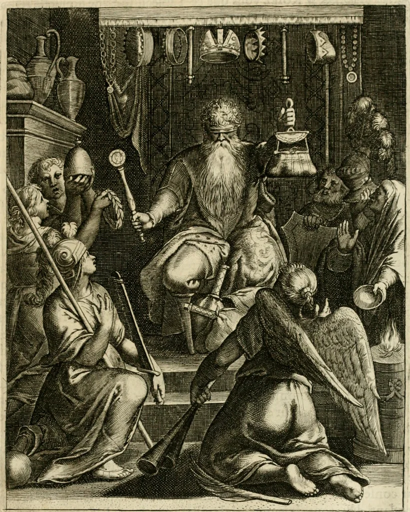 An illustration from La doctrine des murs, tiree de la philosophie des stoiques, representee en cent tableaux et expliquee en cent discours pour l'instruction de la ieunesse, 1646, leaf 126