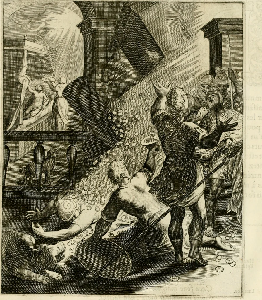 An illustration from La doctrine des murs, tiree de la philosophie des stoiques, representee en cent tableaux et expliquee en cent discours pour l'instruction de la ieunesse, 1646, leaf 132
