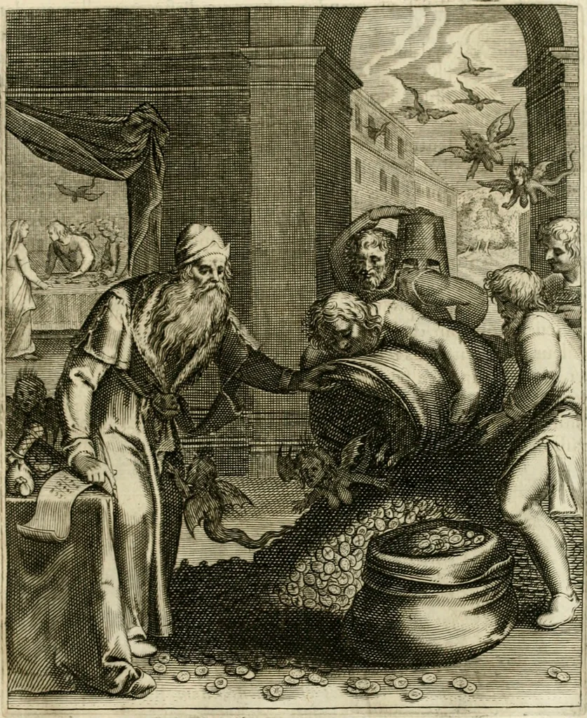 An illustration from La doctrine des murs, tiree de la philosophie des stoiques, representee en cent tableaux et expliquee en cent discours pour l'instruction de la ieunesse, 1646, leaf 138