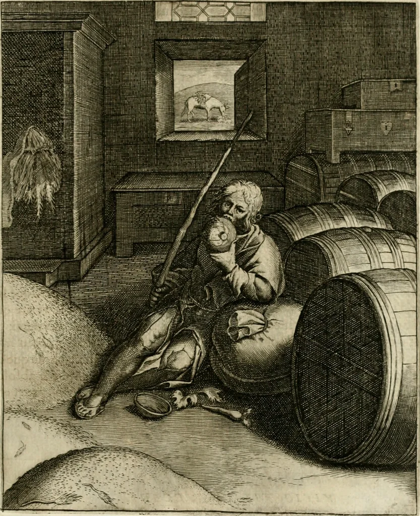 An illustration from La doctrine des murs, tiree de la philosophie des stoiques, representee en cent tableaux et expliquee en cent discours pour l'instruction de la ieunesse, 1646, leaf 144