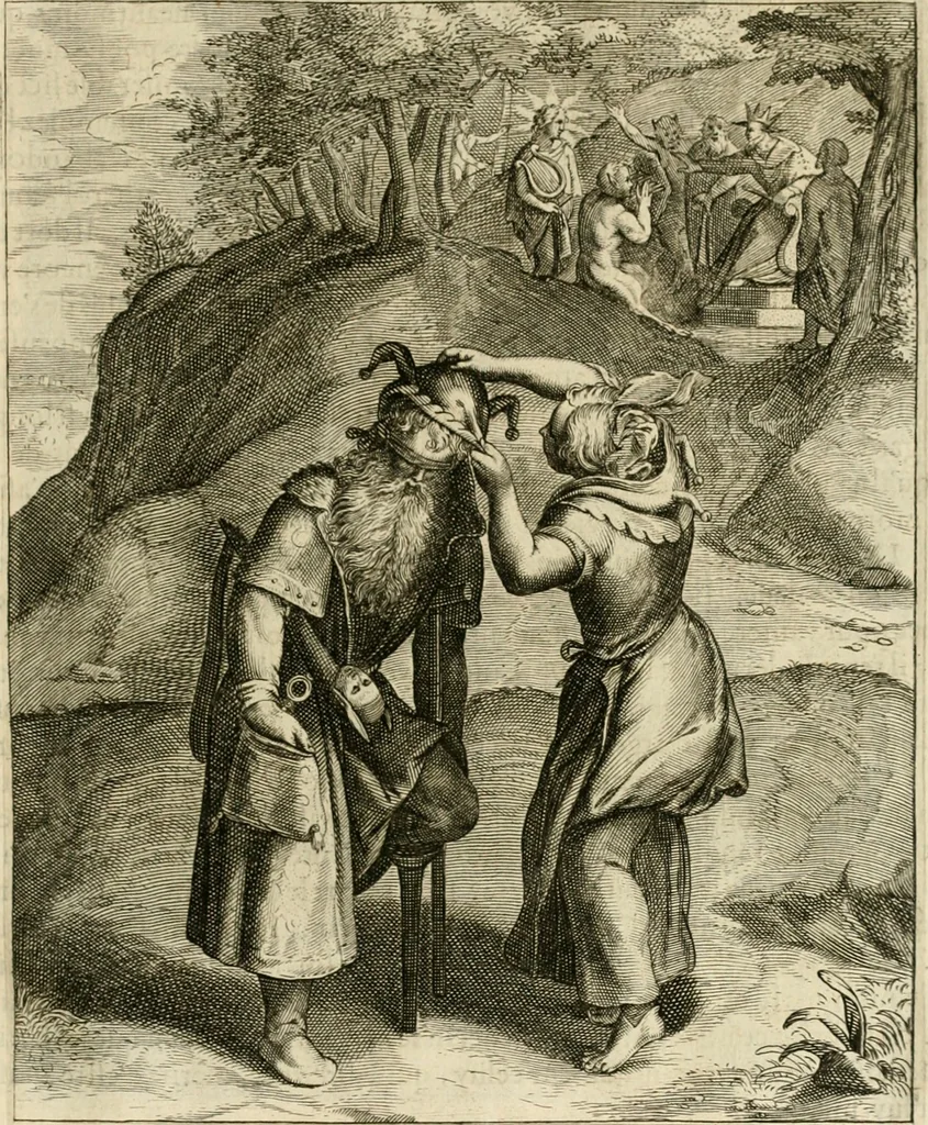 An illustration from La doctrine des murs, tiree de la philosophie des stoiques, representee en cent tableaux et expliquee en cent discours pour l'instruction de la ieunesse, 1646, leaf 146