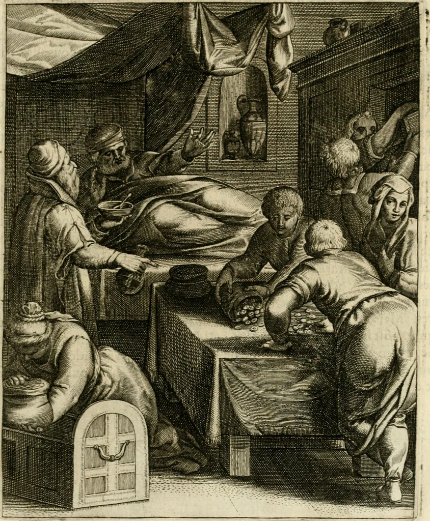 An illustration from La doctrine des murs, tiree de la philosophie des stoiques, representee en cent tableaux et expliquee en cent discours pour l'instruction de la ieunesse, 1646, leaf 148