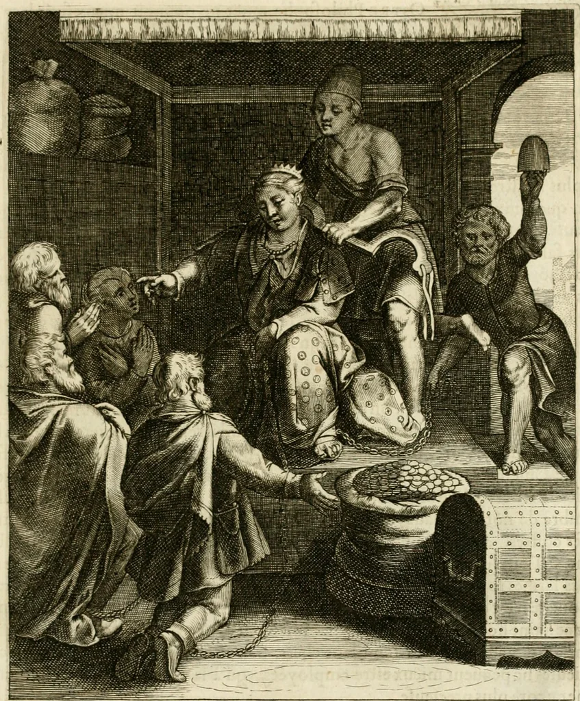 An illustration from La doctrine des murs, tiree de la philosophie des stoiques, representee en cent tableaux et expliquee en cent discours pour l'instruction de la ieunesse, 1646, leaf 152