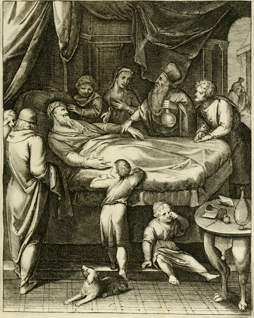 An illustration from La doctrine des murs, tiree de la philosophie des stoiques, representee en cent tableaux et expliquee en cent discours pour l'instruction de la ieunesse, 1646, leaf 154