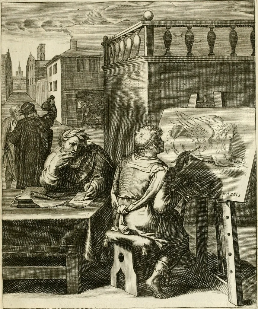 An illustration from La doctrine des murs, tiree de la philosophie des stoiques, representee en cent tableaux et expliquee en cent discours pour l'instruction de la ieunesse, 1646, leaf 160