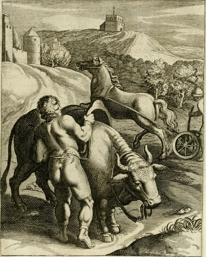 An illustration from La doctrine des murs, tiree de la philosophie des stoiques, representee en cent tableaux et expliquee en cent discours pour l'instruction de la ieunesse, 1646, leaf 162