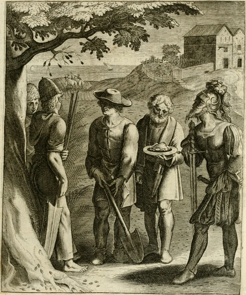 An illustration from La doctrine des murs, tiree de la philosophie des stoiques, representee en cent tableaux et expliquee en cent discours pour l'instruction de la ieunesse, 1646, leaf 164