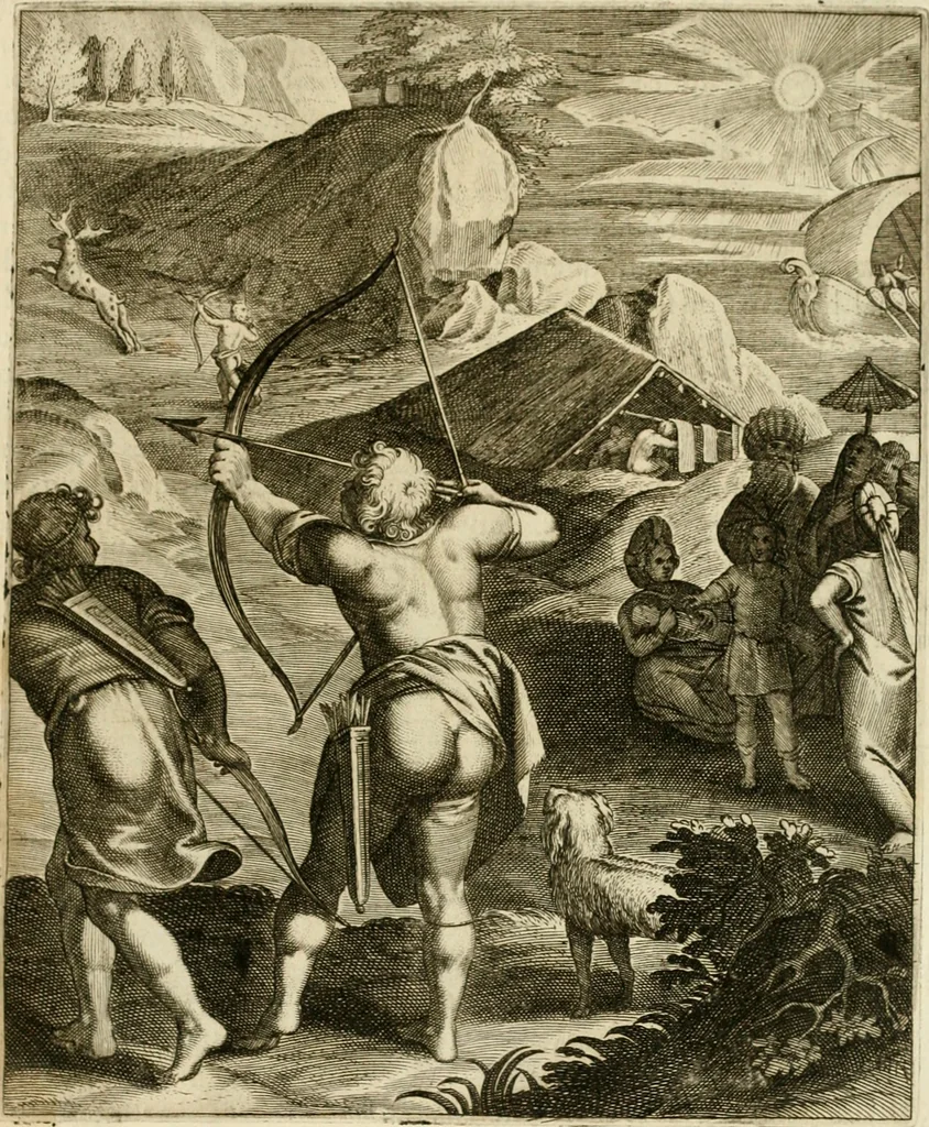 An illustration from La doctrine des murs, tiree de la philosophie des stoiques, representee en cent tableaux et expliquee en cent discours pour l'instruction de la ieunesse, 1646, leaf 166