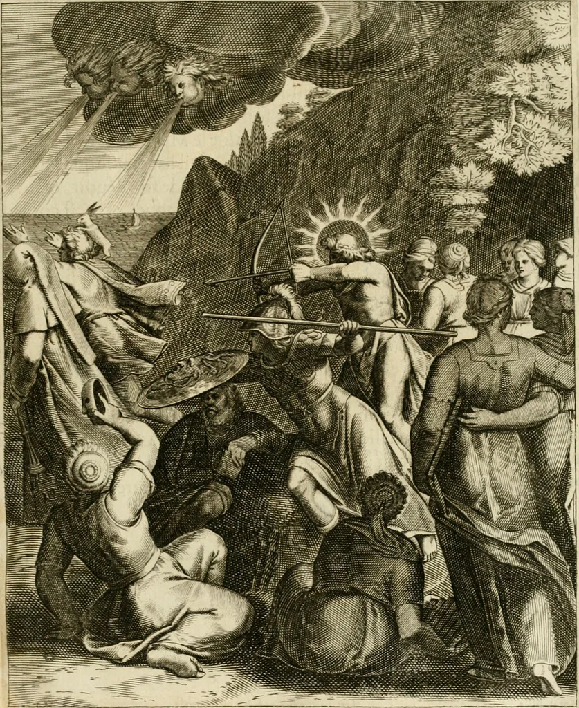 An illustration from La doctrine des murs, tiree de la philosophie des stoiques, representee en cent tableaux et expliquee en cent discours pour l'instruction de la ieunesse, 1646, leaf 168