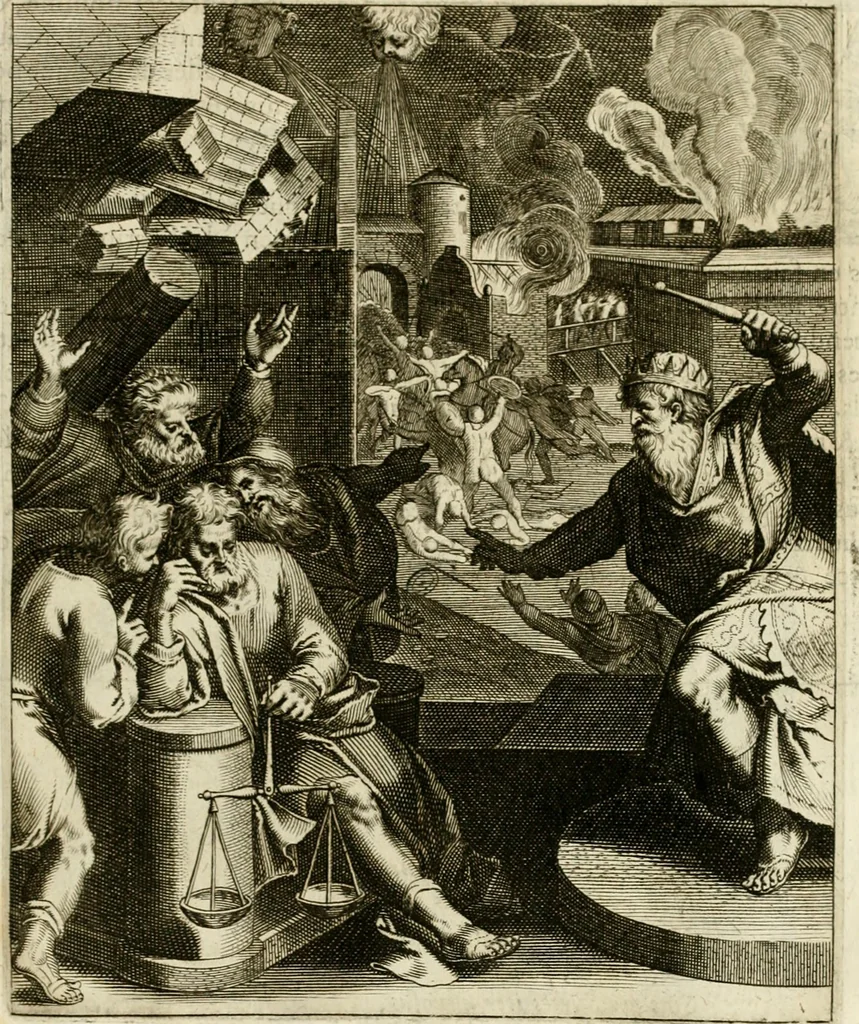 An illustration from La doctrine des murs, tiree de la philosophie des stoiques, representee en cent tableaux et expliquee en cent discours pour l'instruction de la ieunesse, 1646, leaf 176