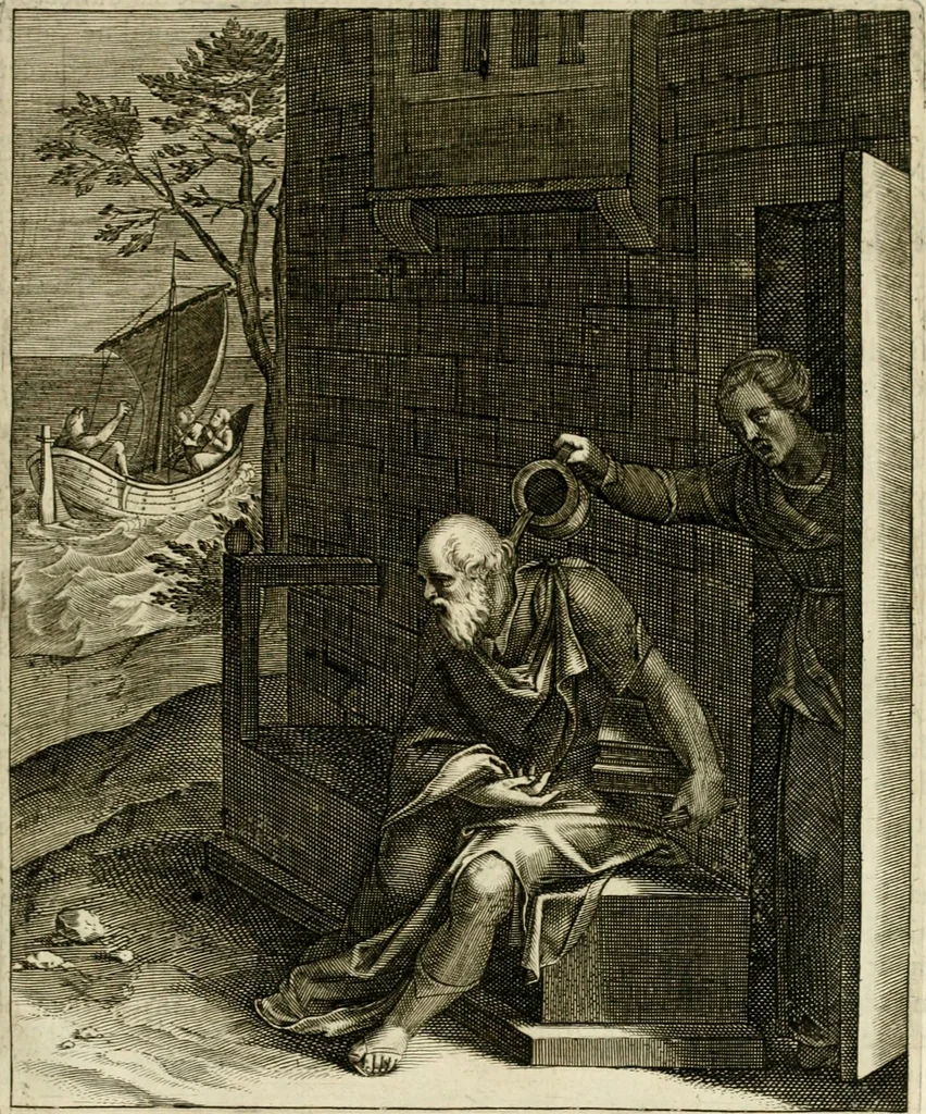 An illustration from La doctrine des murs, tiree de la philosophie des stoiques, representee en cent tableaux et expliquee en cent discours pour l'instruction de la ieunesse, 1646, leaf 180
