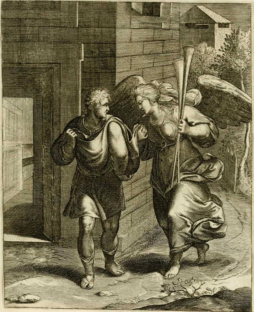 An illustration from La doctrine des murs, tiree de la philosophie des stoiques, representee en cent tableaux et expliquee en cent discours pour l'instruction de la ieunesse, 1646, leaf 184