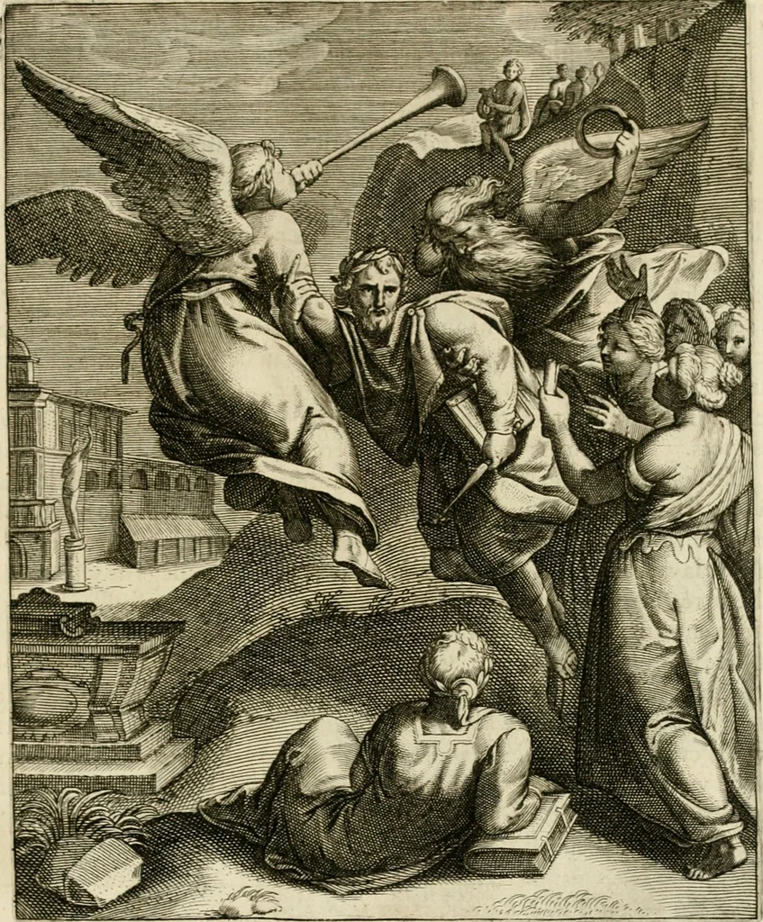 An illustration from La doctrine des murs, tiree de la philosophie des stoiques, representee en cent tableaux et expliquee en cent discours pour l'instruction de la ieunesse, 1646, leaf 188