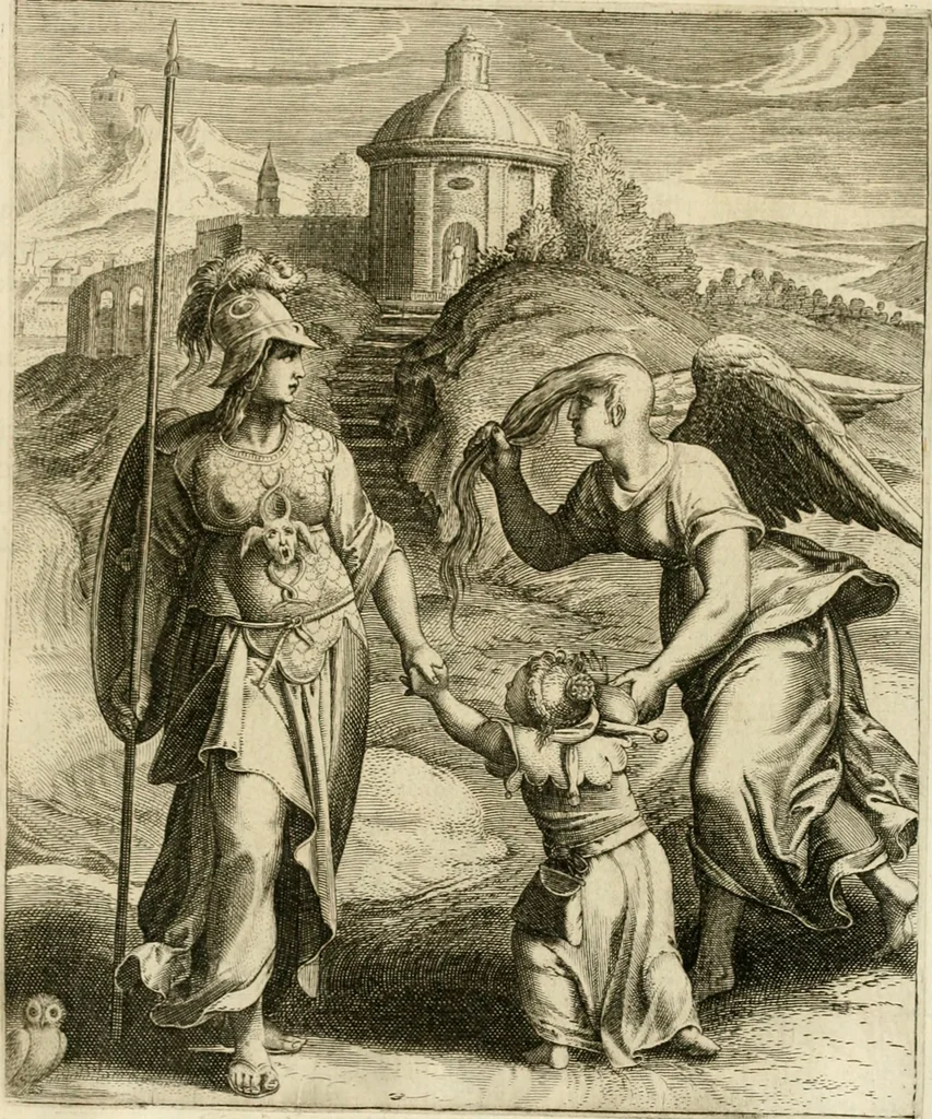 An illustration from La doctrine des murs, tiree de la philosophie des stoiques, representee en cent tableaux et expliquee en cent discours pour l'instruction de la ieunesse, 1646, leaf 194