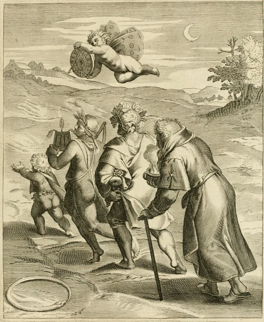 An illustration from La doctrine des murs, tiree de la philosophie des stoiques, representee en cent tableaux et expliquee en cent discours pour l'instruction de la ieunesse, 1646, leaf 206