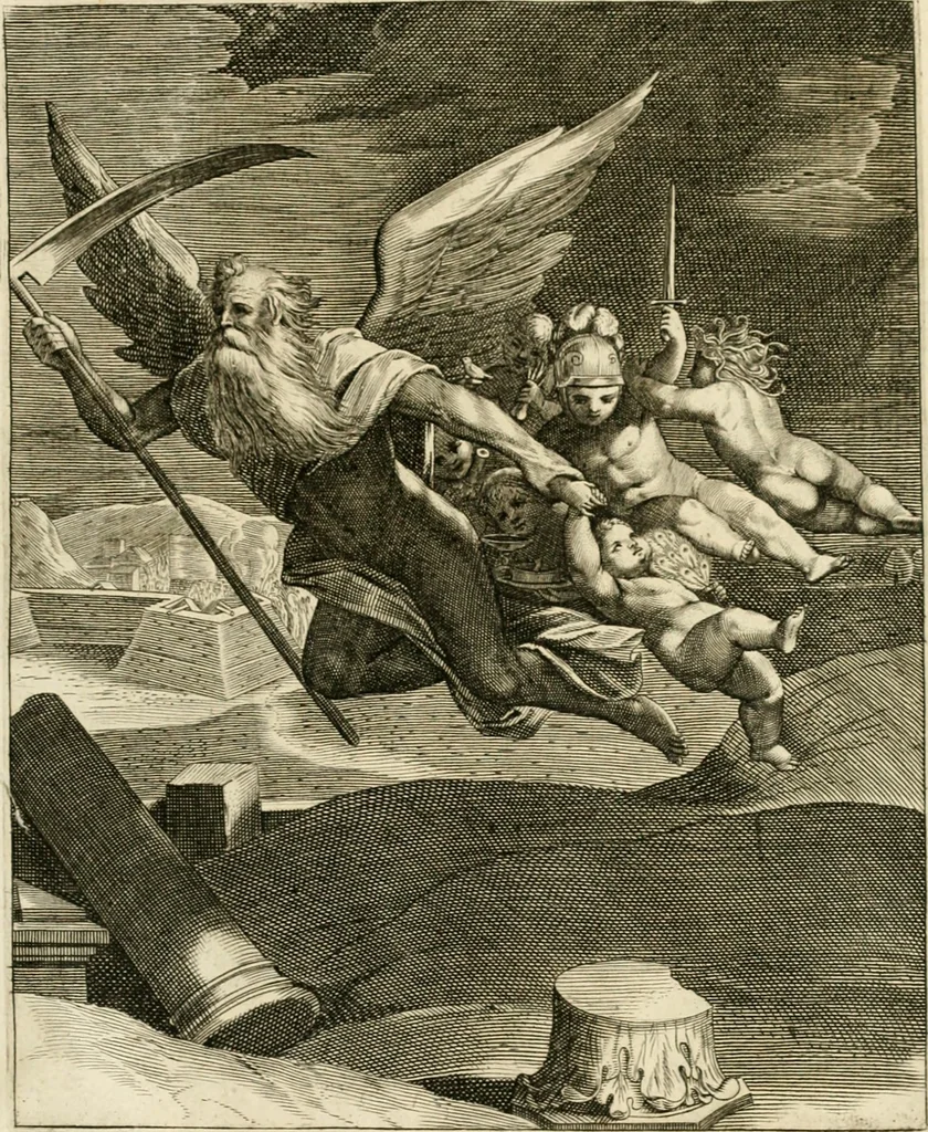 An illustration from La doctrine des murs, tiree de la philosophie des stoiques, representee en cent tableaux et expliquee en cent discours pour l'instruction de la ieunesse, 1646, leaf 208