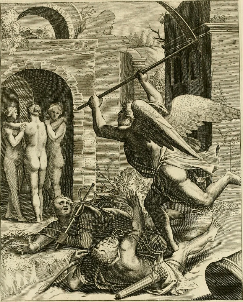An illustration from La doctrine des murs, tiree de la philosophie des stoiques, representee en cent tableaux et expliquee en cent discours pour l'instruction de la ieunesse, 1646, leaf 216