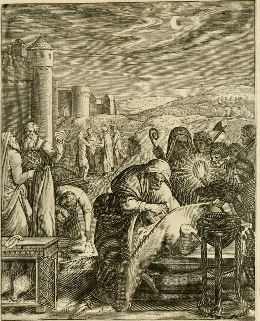 An illustration from La doctrine des murs, tiree de la philosophie des stoiques, representee en cent tableaux et expliquee en cent discours pour l'instruction de la ieunesse, 1646, leaf 222