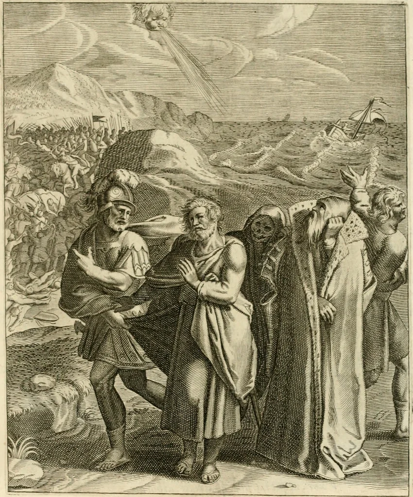 An illustration from La doctrine des murs, tiree de la philosophie des stoiques, representee en cent tableaux et expliquee en cent discours pour l'instruction de la ieunesse, 1646, leaf 230