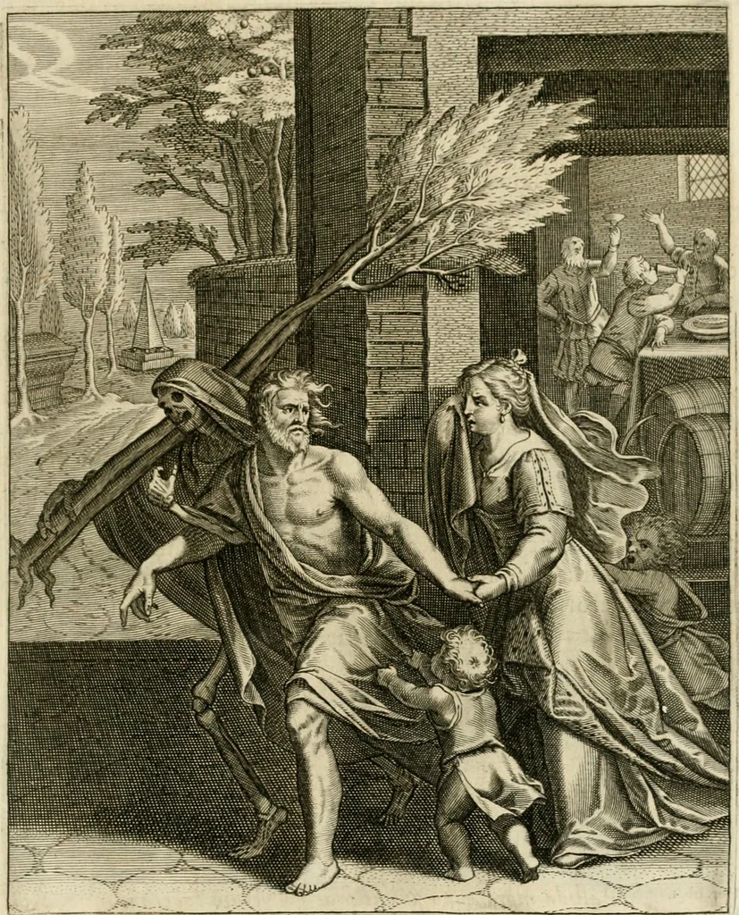 An illustration from La doctrine des murs, tiree de la philosophie des stoiques, representee en cent tableaux et expliquee en cent discours pour l'instruction de la ieunesse, 1646, leaf 232