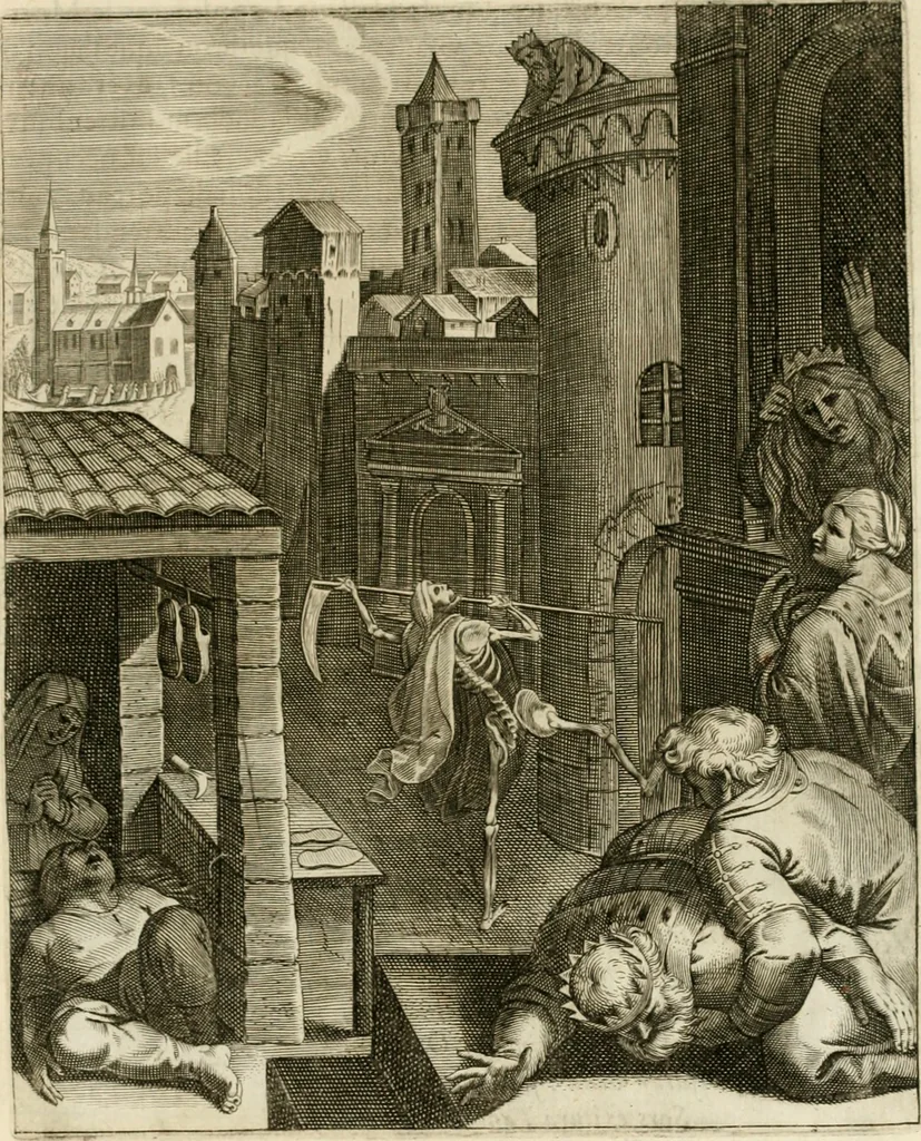 An illustration from La doctrine des murs, tiree de la philosophie des stoiques, representee en cent tableaux et expliquee en cent discours pour l'instruction de la ieunesse, 1646, leaf 234