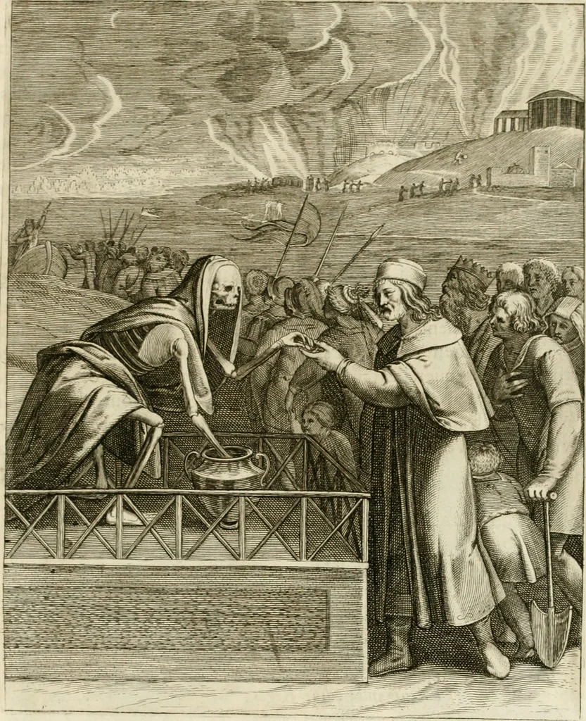 An illustration from La doctrine des murs, tiree de la philosophie des stoiques, representee en cent tableaux et expliquee en cent discours pour l'instruction de la ieunesse, 1646, leaf 236