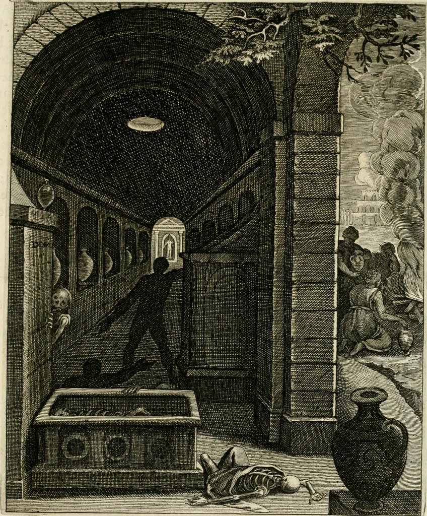 An illustration from La doctrine des murs, tiree de la philosophie des stoiques, representee en cent tableaux et expliquee en cent discours pour l'instruction de la ieunesse, 1646, leaf 242