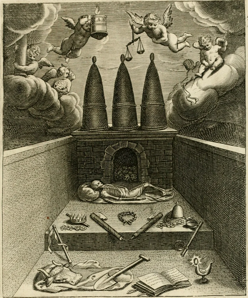 An illustration from La doctrine des murs, tiree de la philosophie des stoiques, representee en cent tableaux et expliquee en cent discours pour l'instruction de la ieunesse, 1646, leaf 244
