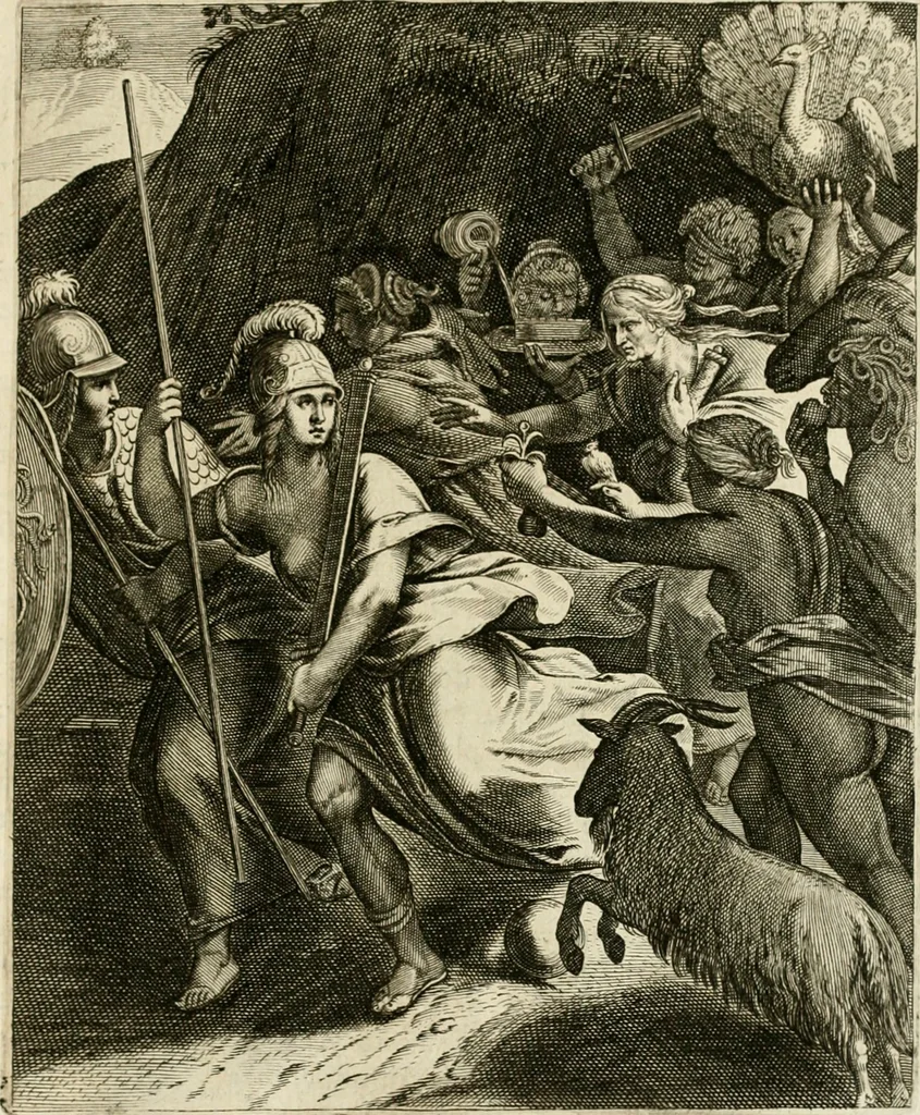 An illustration from La doctrine des murs, tiree de la philosophie des stoiques, representee en cent tableaux et expliquee en cent discours pour l'instruction de la ieunesse, 1646, leaf 44