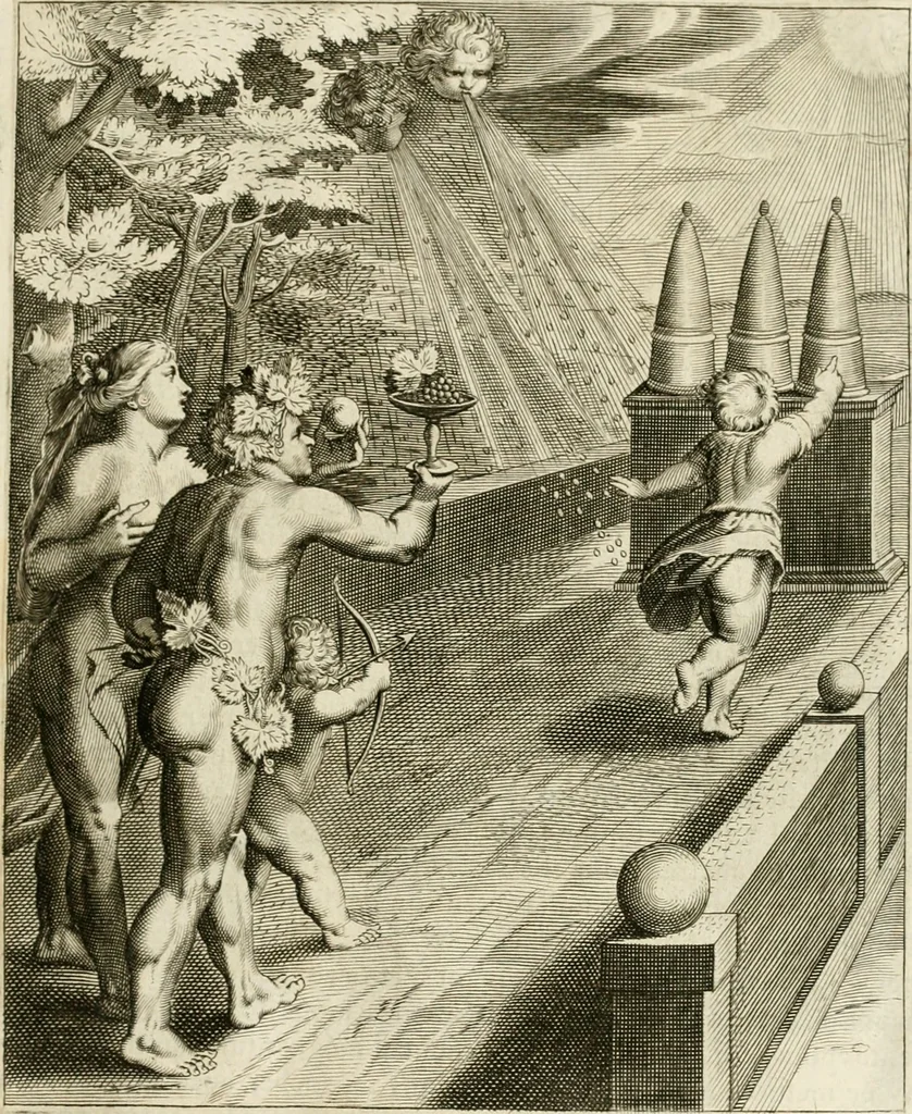 An illustration from La doctrine des murs, tiree de la philosophie des stoiques, representee en cent tableaux et expliquee en cent discours pour l'instruction de la ieunesse, 1646, leaf 50