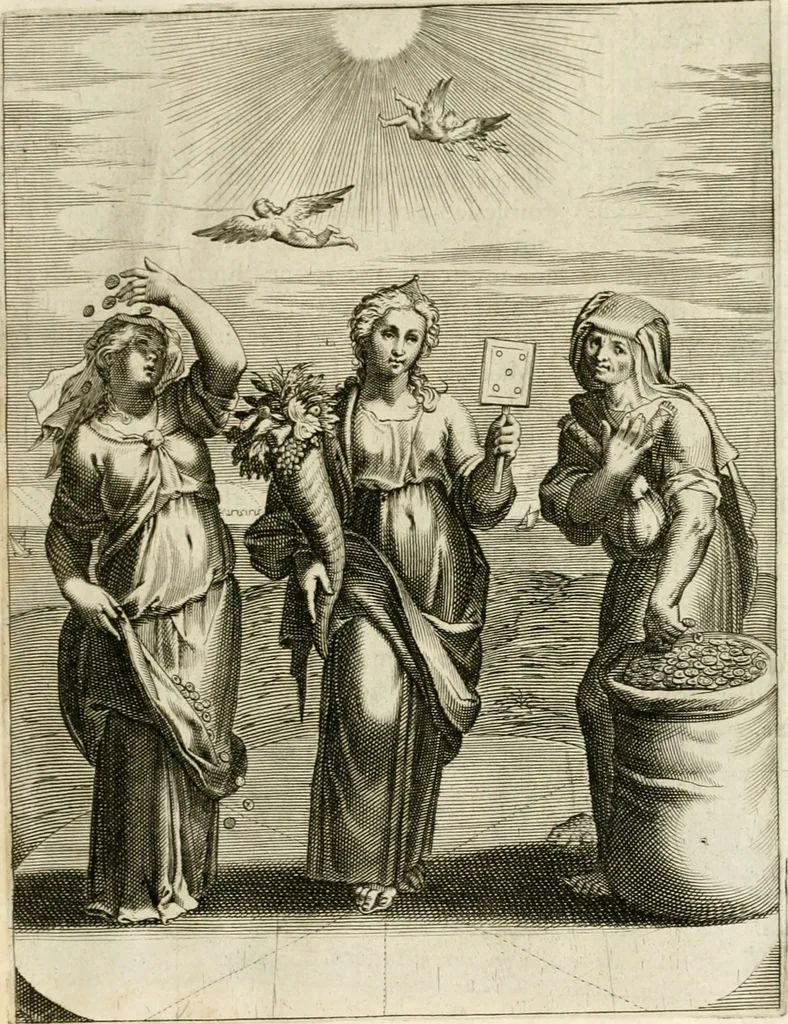 An illustration from La doctrine des murs, tiree de la philosophie des stoiques, representee en cent tableaux et expliquee en cent discours pour l'instruction de la ieunesse, 1646, leaf 52