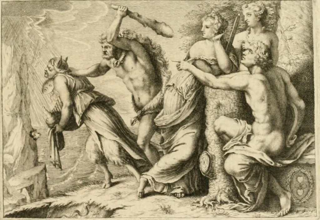 An illustration from La doctrine des murs, tiree de la philosophie des stoiques, representee en cent tableaux et expliquee en cent discours pour l'instruction de la ieunesse, 1646, leaf 6